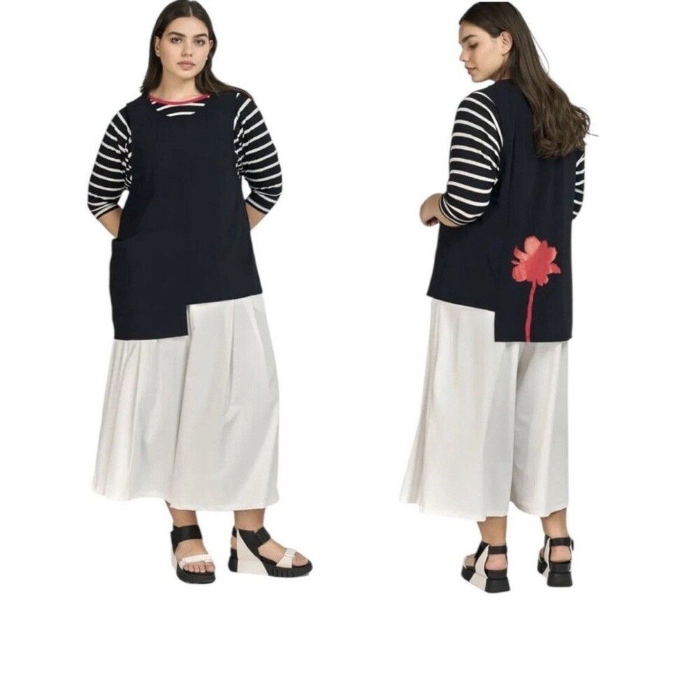 Alembika Tekbika Notre Dame Apron Jacket Black Red Floral Sleeveles Tunic Small